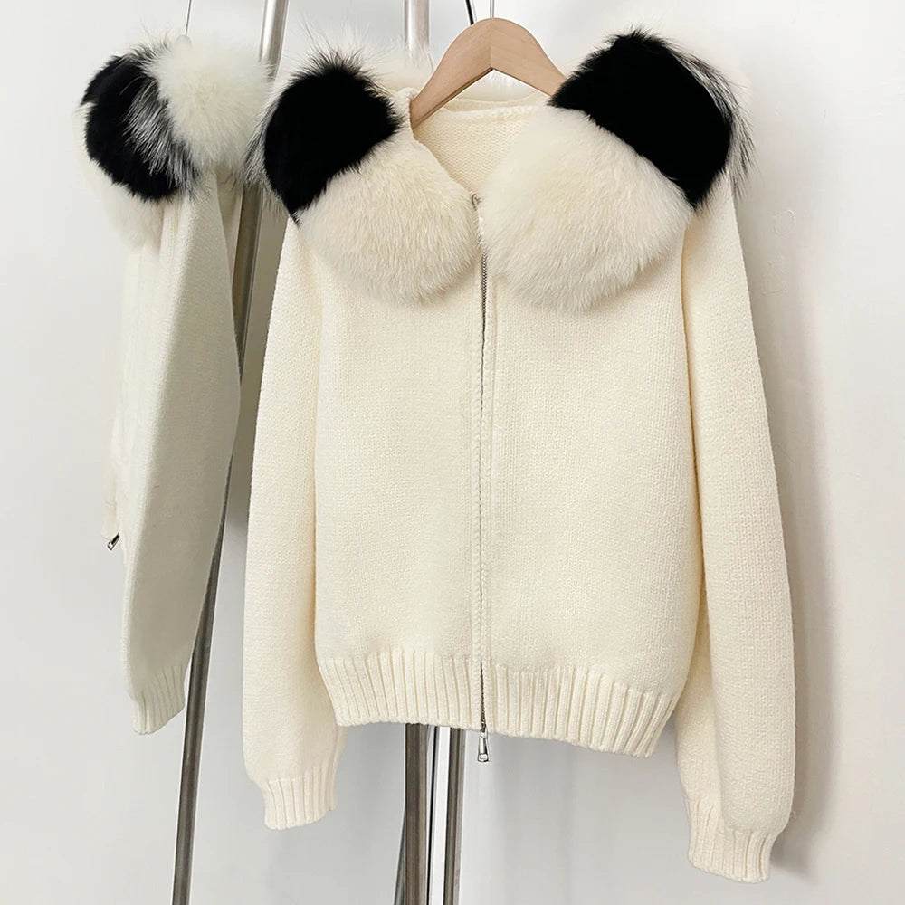 Hooded Jacket with Real Fox Fur Trim