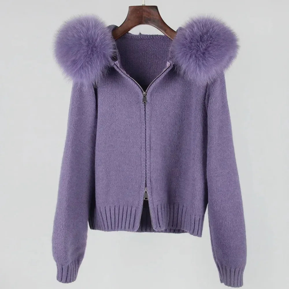 Hooded Jacket with Real Fox Fur Trim