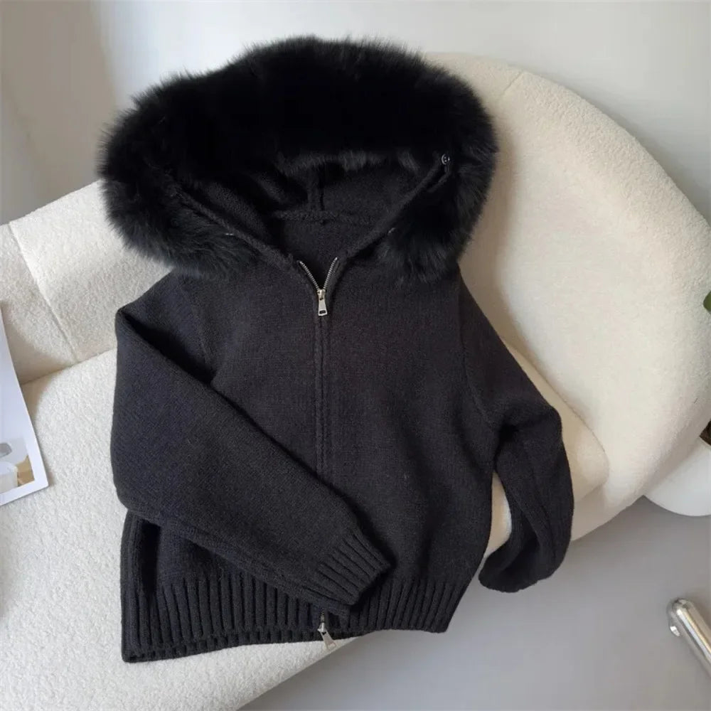 Hooded Jacket with Real Fox Fur Trim
