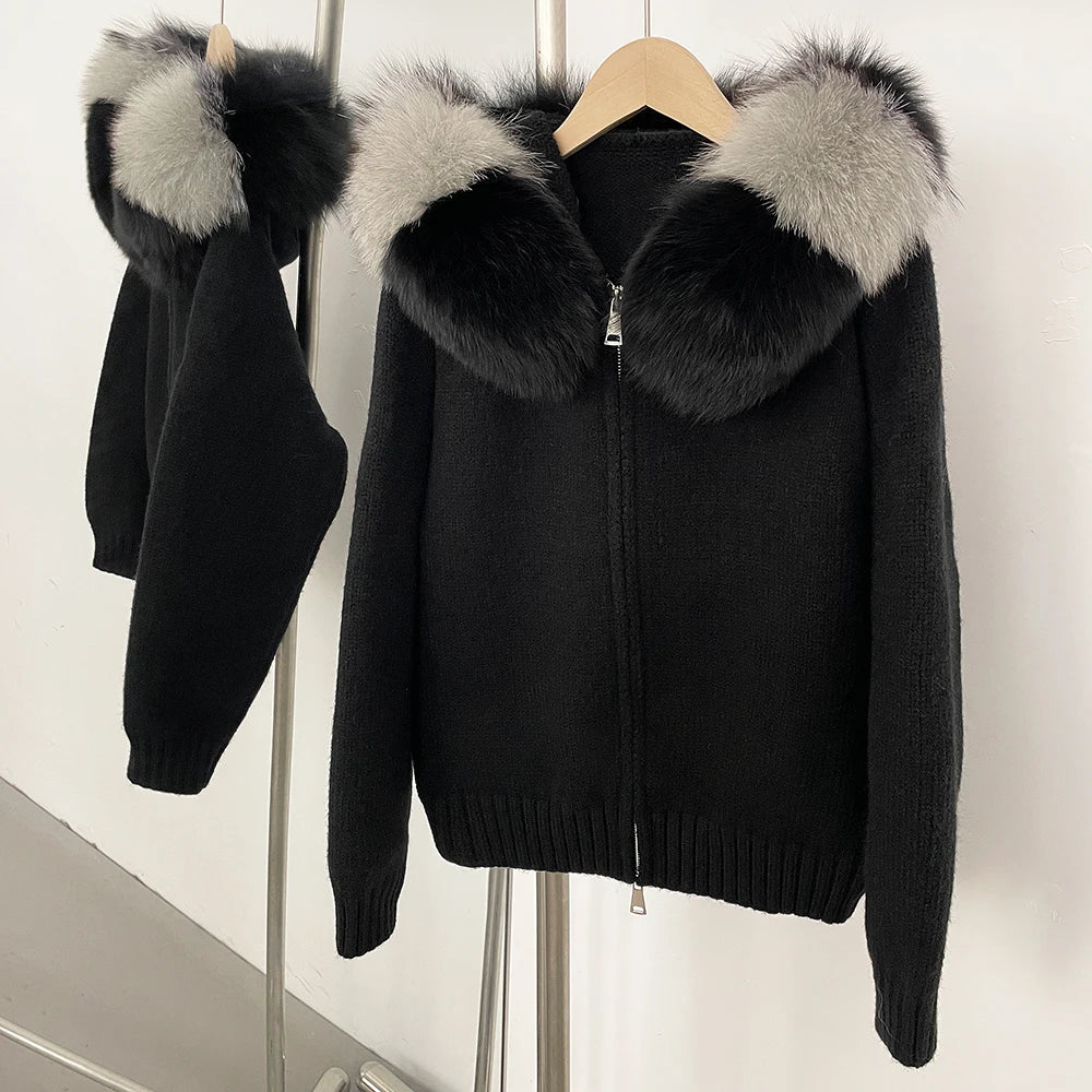 Hooded Jacket with Real Fox Fur Trim