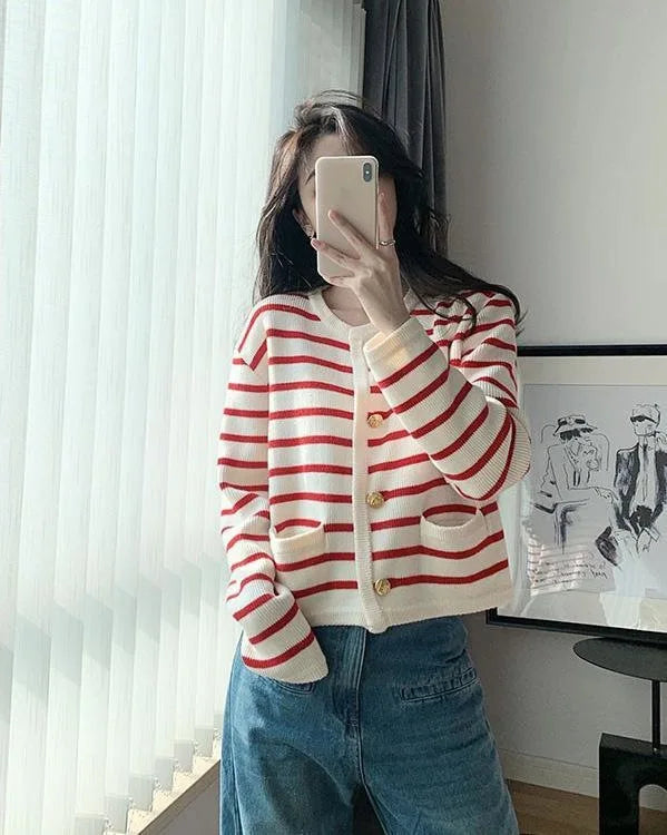 Women's Striped Cropped Cardigan