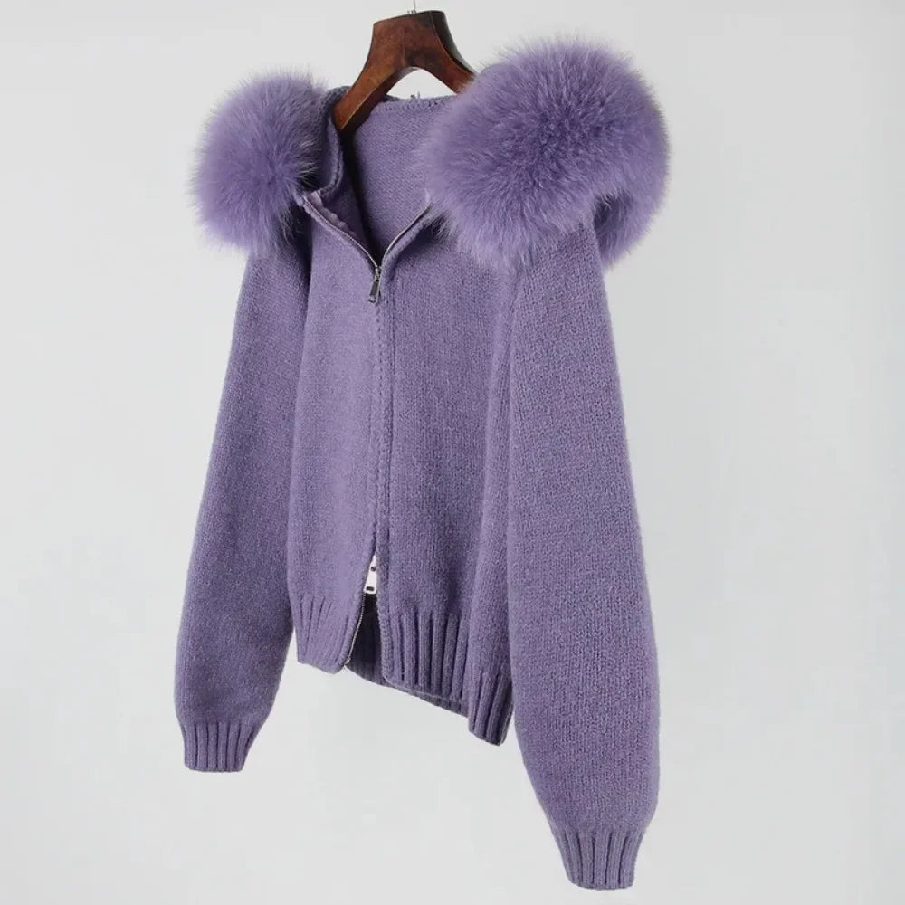 Hooded Jacket with Real Fox Fur Trim