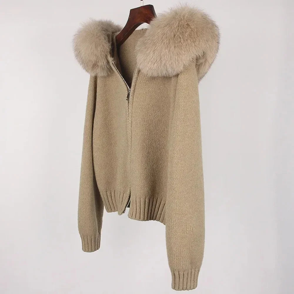 Hooded Jacket with Real Fox Fur Trim