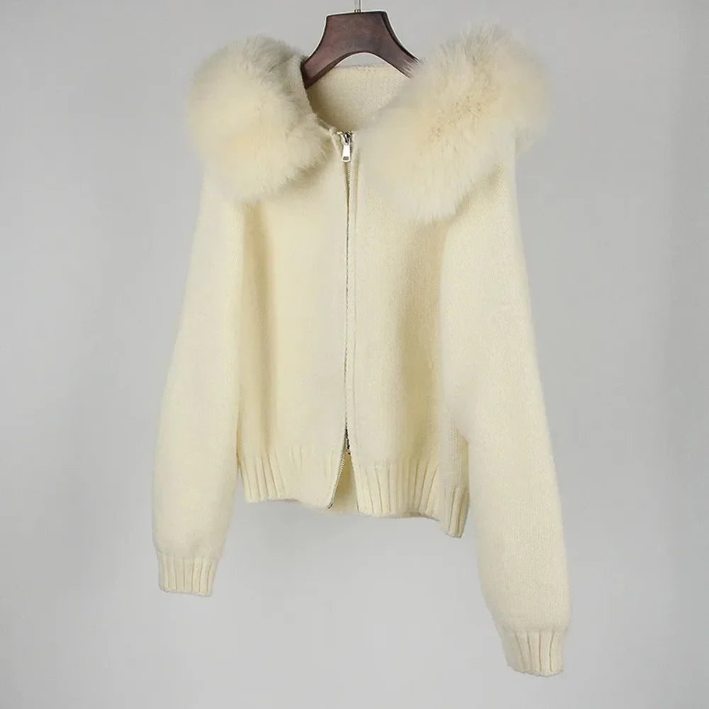 Hooded Jacket with Real Fox Fur Trim