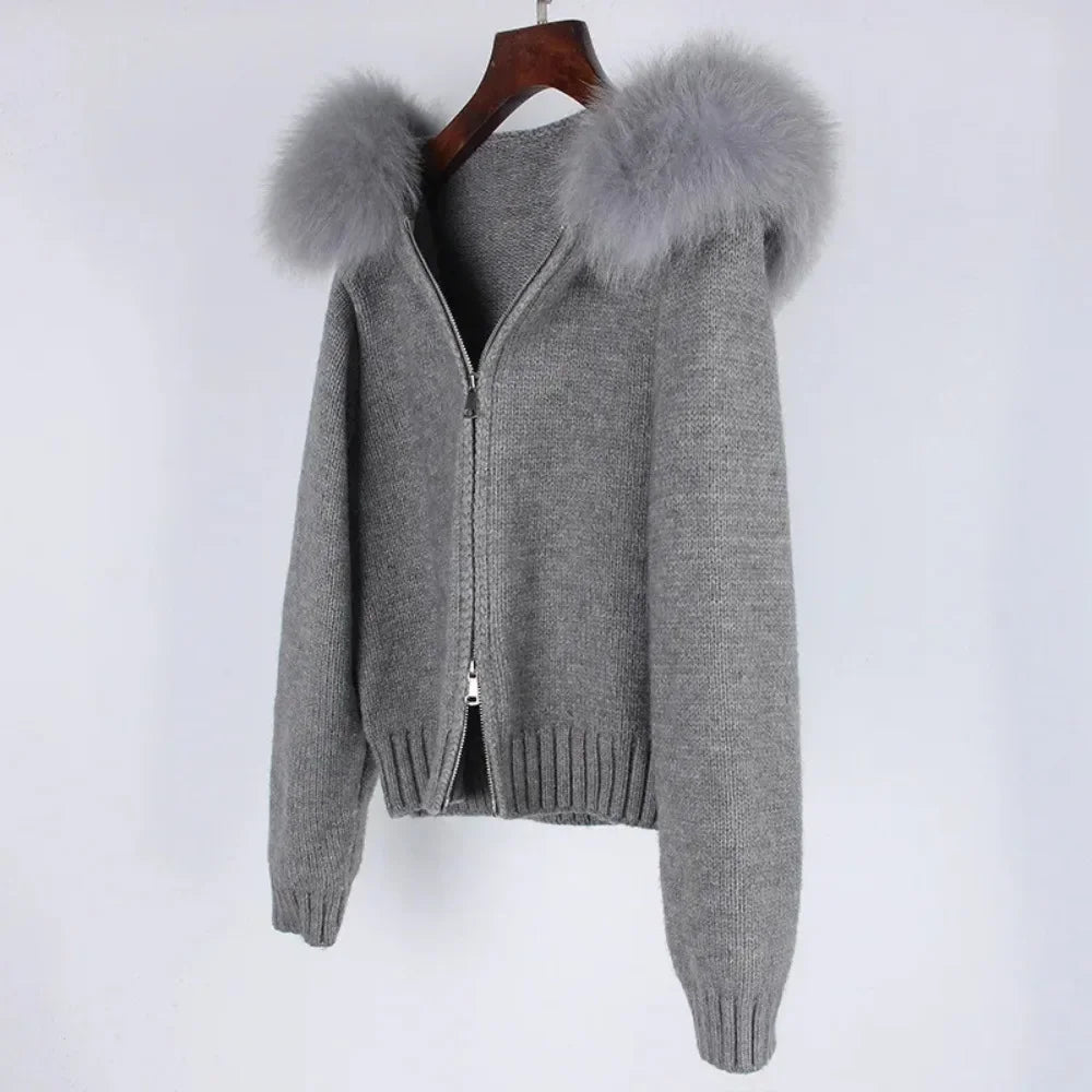Hooded Jacket with Real Fox Fur Trim