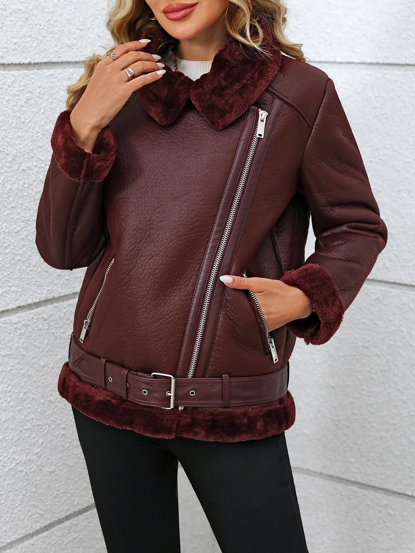 The Fitaylor Rider Jacket: Faux Fur Lined Leather Coat for Women