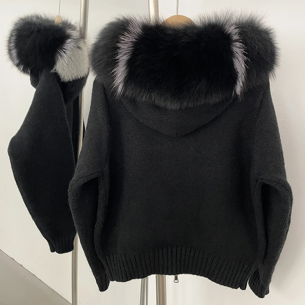 Hooded Jacket with Real Fox Fur Trim