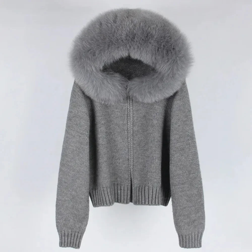 Hooded Jacket with Real Fox Fur Trim