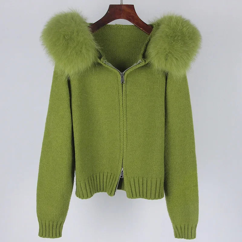 Hooded Jacket with Real Fox Fur Trim
