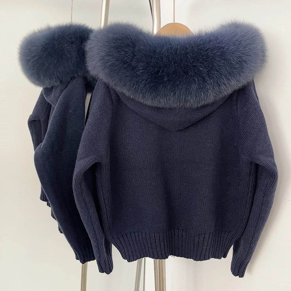 Hooded Jacket with Real Fox Fur Trim