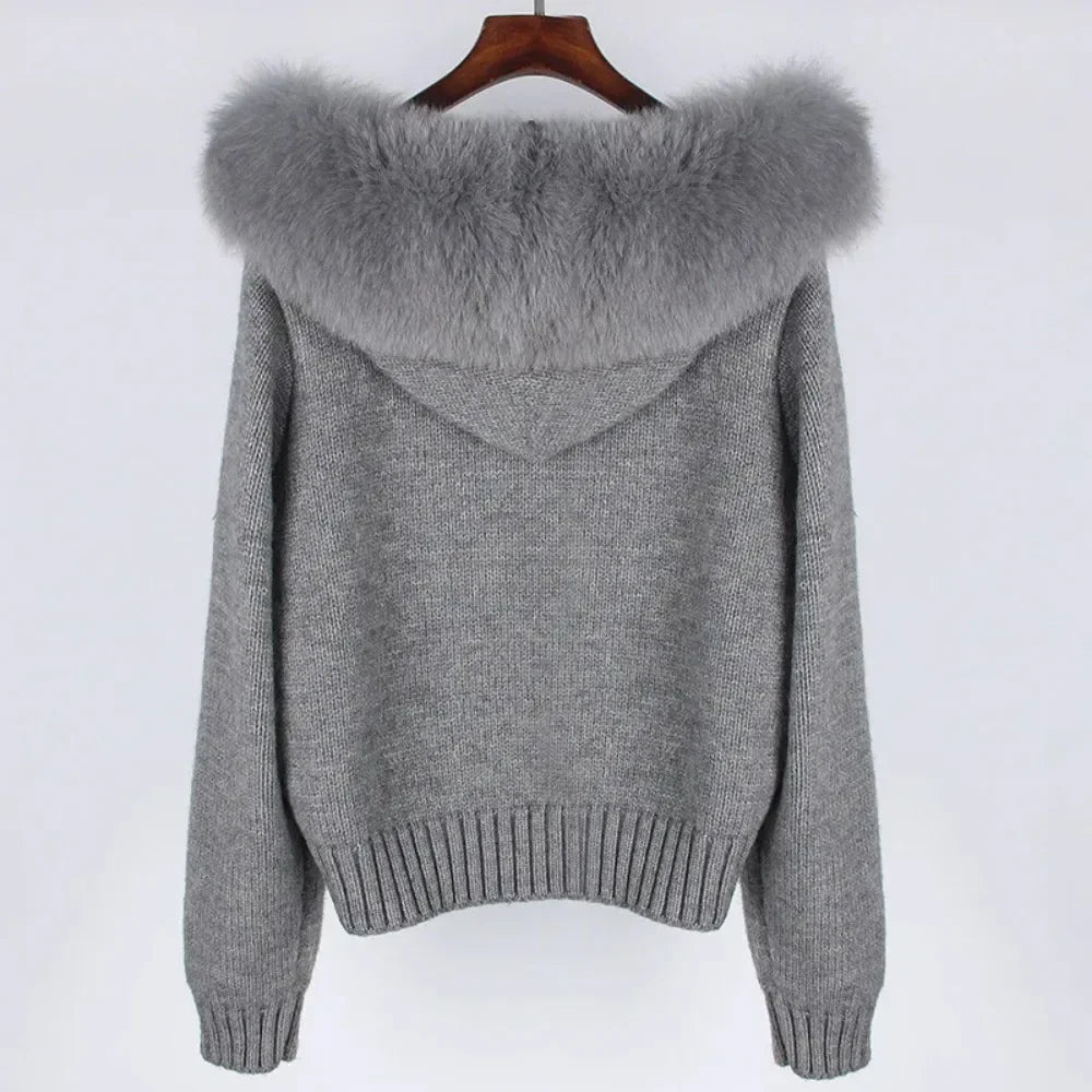 Hooded Jacket with Real Fox Fur Trim