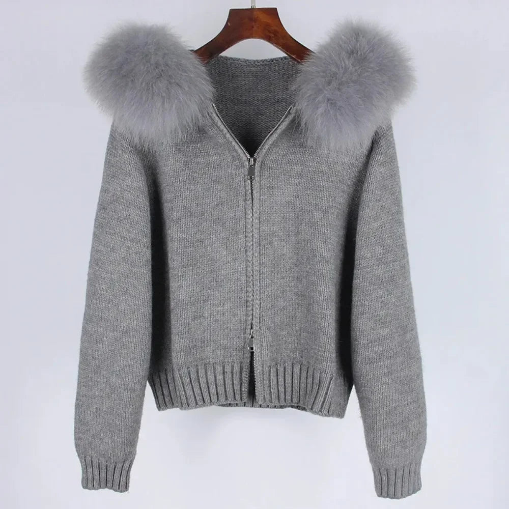 Hooded Jacket with Real Fox Fur Trim