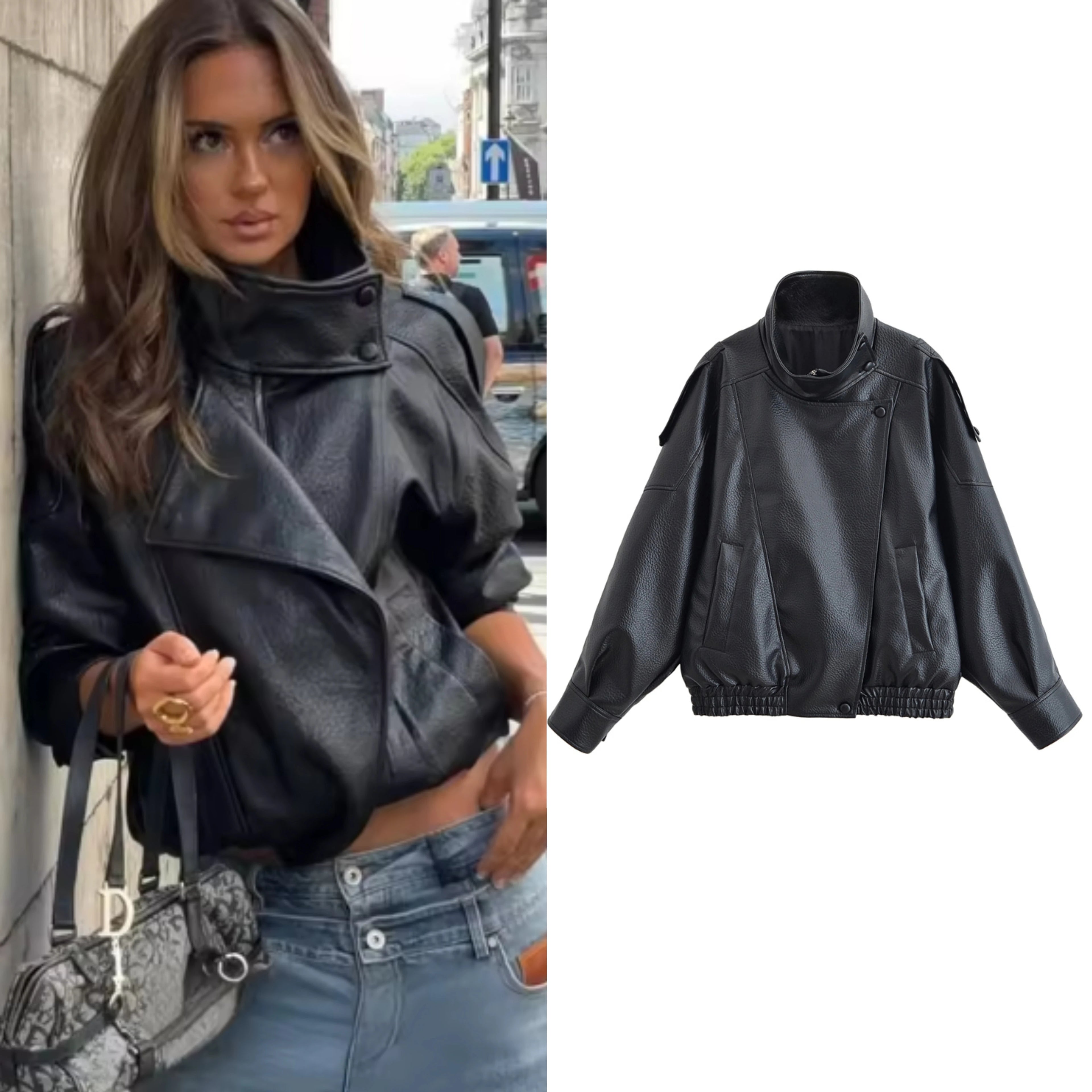 Women’s Black Faux Leather Motorcycle Jacket
