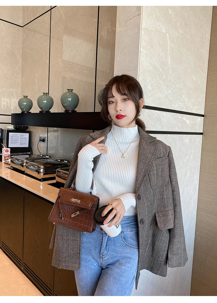 Elegant Solid Basic Knitted Tops Women