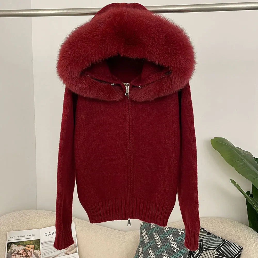 Hooded Jacket with Real Fox Fur Trim