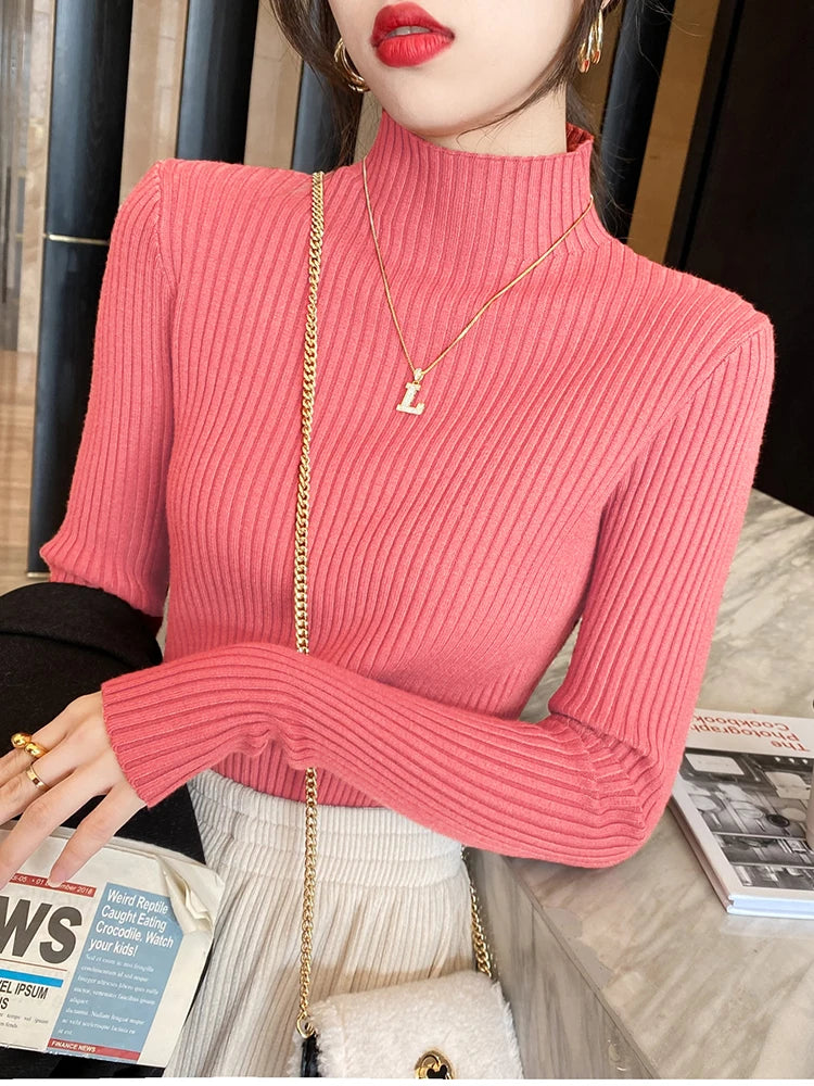 Elegant Solid Basic Knitted Tops Women