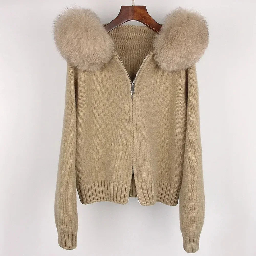 Hooded Jacket with Real Fox Fur Trim