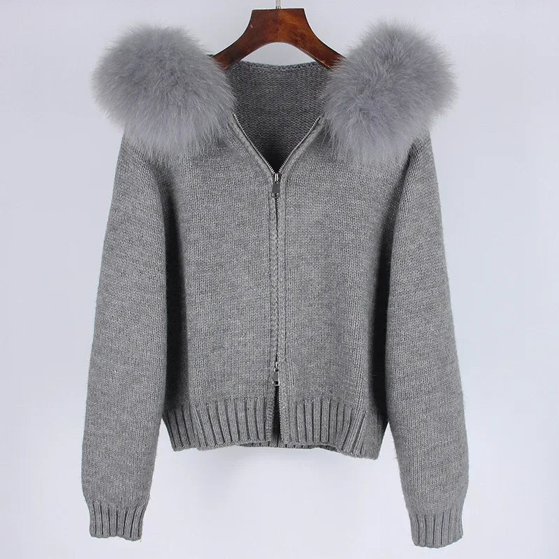 Hooded Jacket with Real Fox Fur Trim